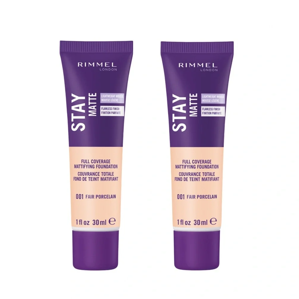 Set of 2 Rimmel London Stay Matte Mousse Full Coverage Foundation Porcelain